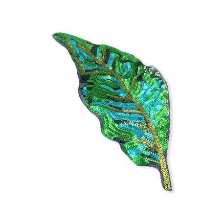 Duży liść zielony cekinowy - naprasowanka ozdobna na ubranie
