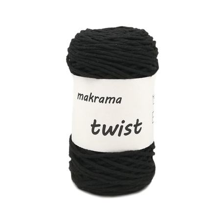 Sznurek czarny do makramy Twist, pojedynczo skręcany, wykonany z bawełny w 90%.