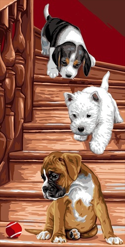 Obraz do haftowania na kanwie bawełnianej we wzór małych piesków - szczeniaków.