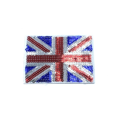 Aplikacja cekinowa ozdobna ze wzorem flagi Wielkiej Brytanii.