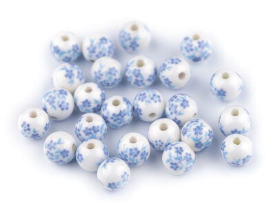 Koraliki porcelanowe w kwiatki niebieskie
