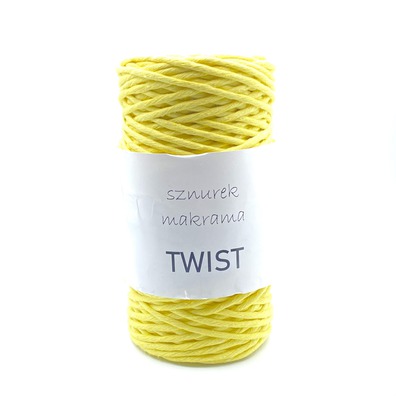 Makrama Twist w kolorze cytrynowym, świetny sznur skręcany z bawełny do wyrobu makramy.
