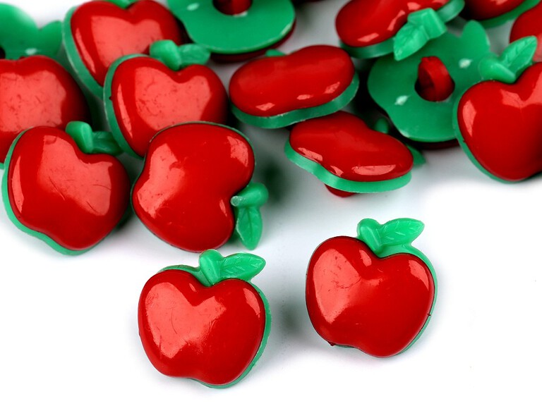 Plastikowe guziki czerwone jabłka