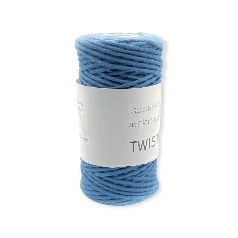 Sznurek makrama Twist bawełniany. Pojedynczo skręcany sznurek przeznaczony do wyrobu makramy. Kolor niebieski - petrol.