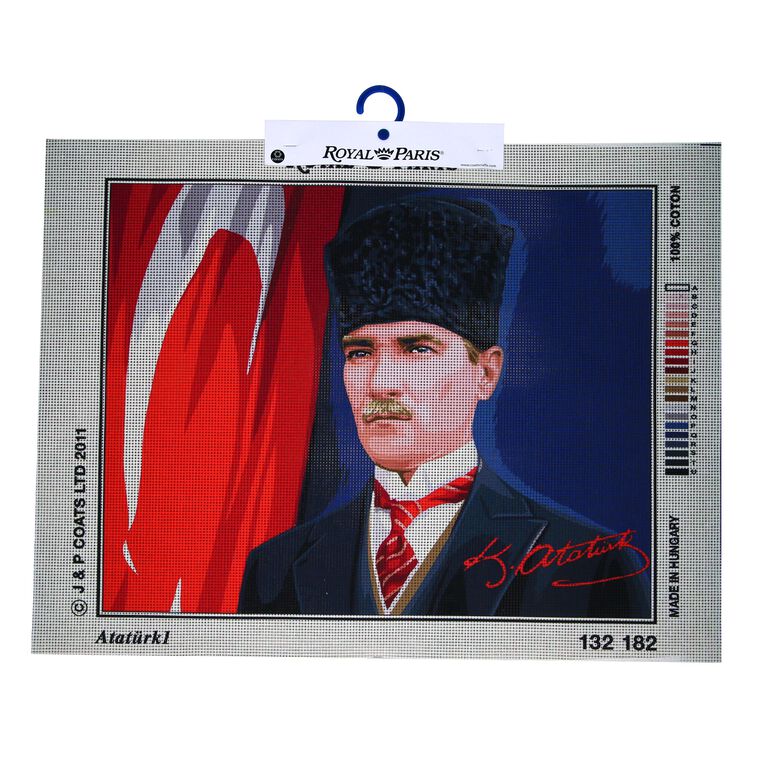 Kanwa z portretem Ataturk do wyszycia mulinami.