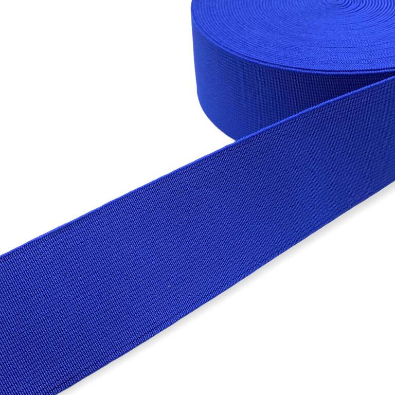 Tkana guma odzieżowa - twarda taśma elastyczna w kolorze chabrowym.