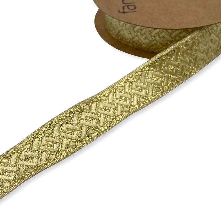 Tasiemka metalizowana ozdobna żakardowa kolor złoty