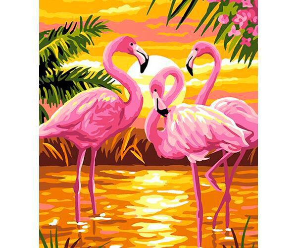 Wzory do haftu - flamingi różowe, do wyhaftowania pięknych zwierząt potrzebujesz mulinę. Technika polecana to haft krzyżykowy lub gobelinowy.
