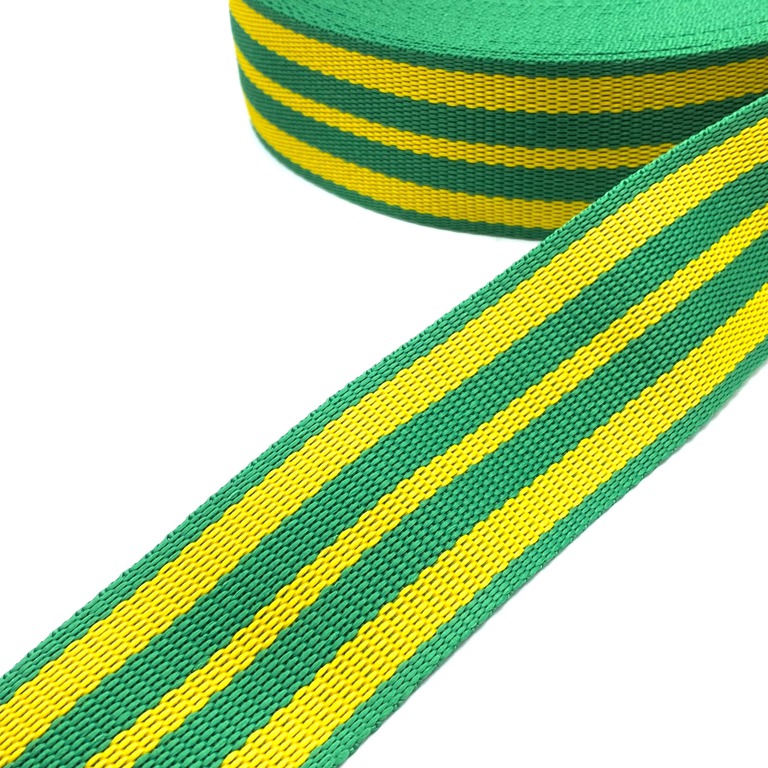 Dwukolorowa taśma nośna do plecaków i innych akcesoriów tekstylnych - kolor zielono-żółty.
