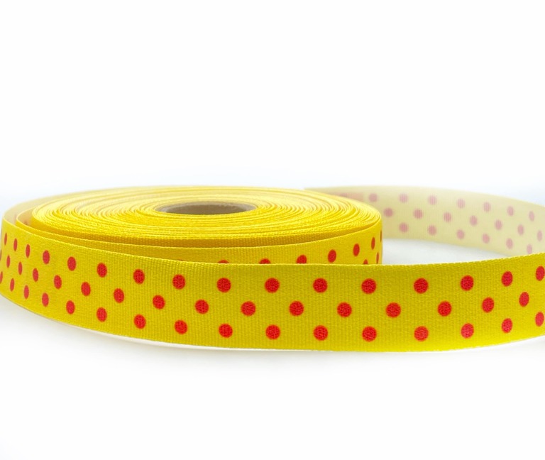 Tasiemka rypsowa żółta w kropki do odzieży