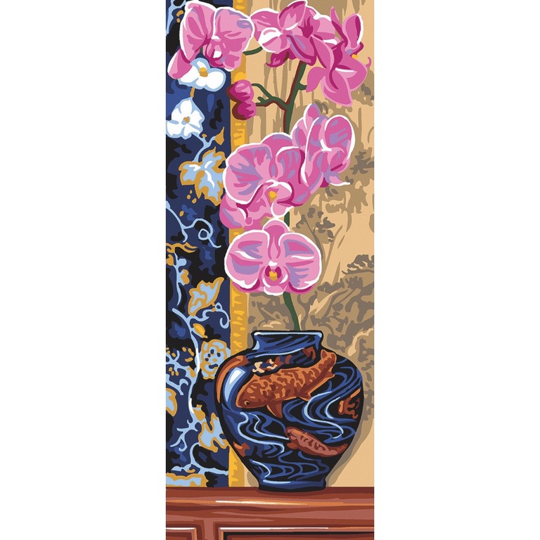 Kanwa ze wzorem Orchidei - piękne kwiaty w wazonie do haftu, które wyhaftujesz różnymi technikami kolorową muliną.