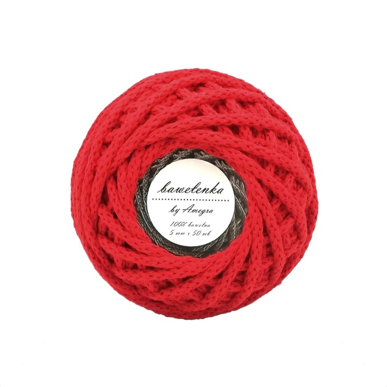 Bawełenka - sznurek bawełniany w kolorze czerwonym do wyrobów dywaników, koszy i kocyków.