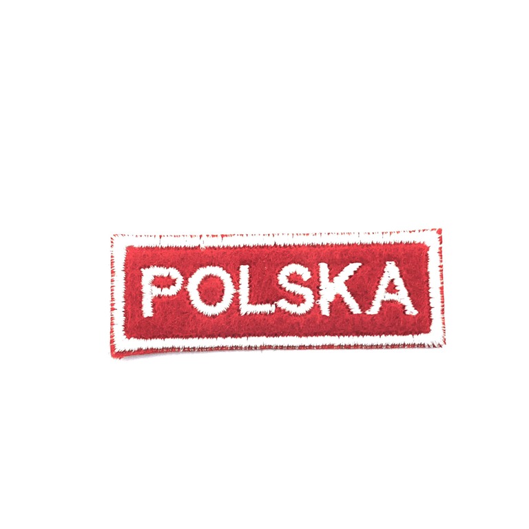 Aplikacja czerwona, narodowa z napisem Polska - bardzo łatwa w naprasowaniu.