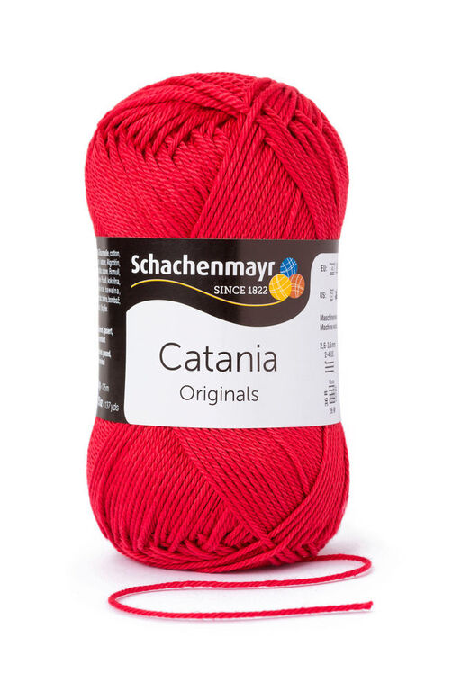 Włóczka Catania Schachenmayr w kolorze czerwonym do projektów letnich i wiosennych.