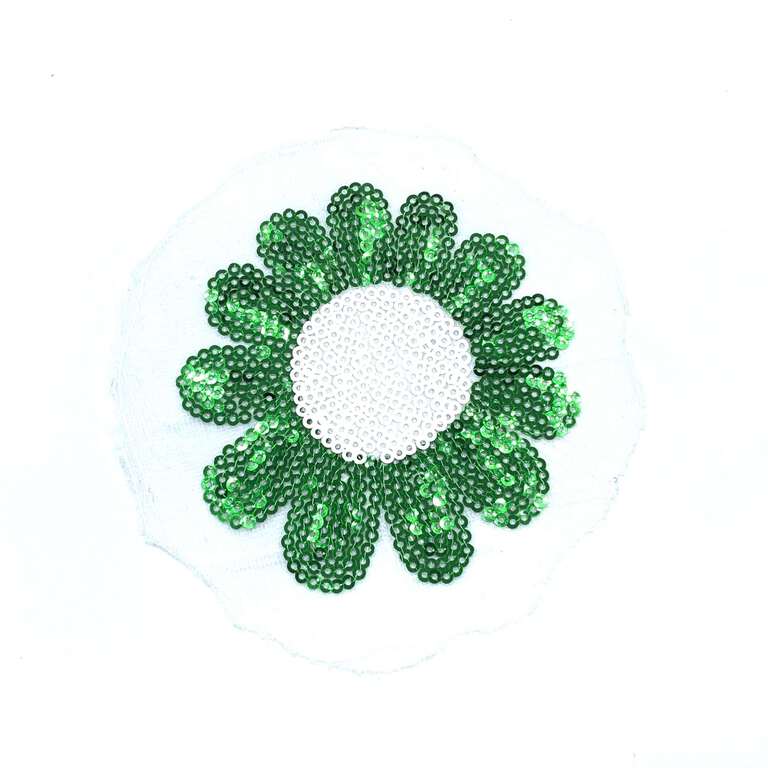 Kwiat cekinowy w kolorze zielonym na koszulkę czy sukienkę