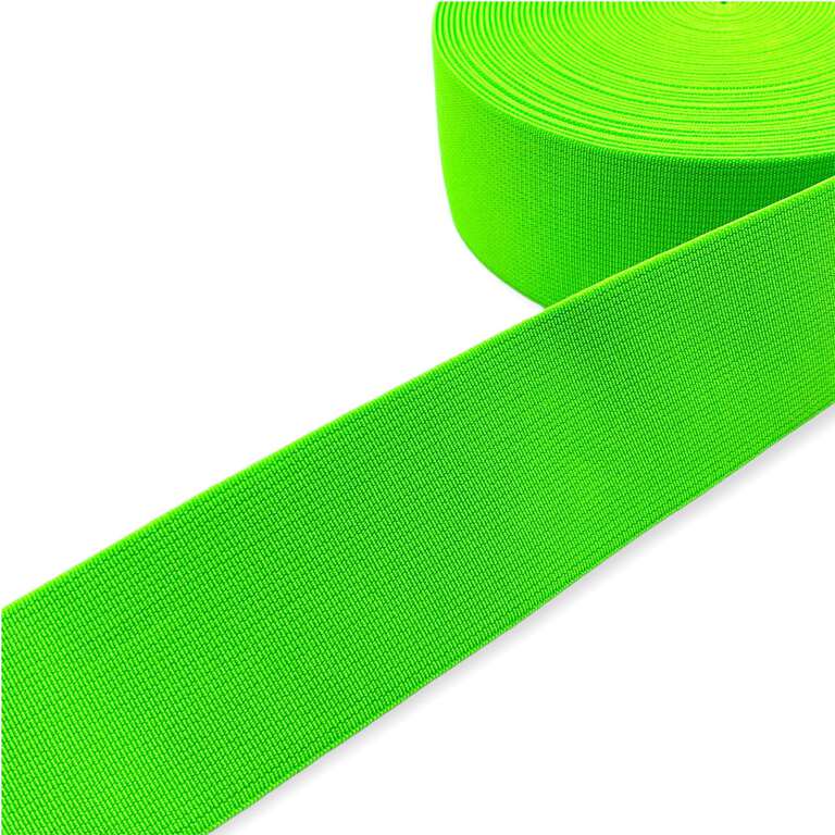 Guma tkana odzieżowa w kolorze zielonym fluorescencyjnym. Mocna, elastyczna guma.