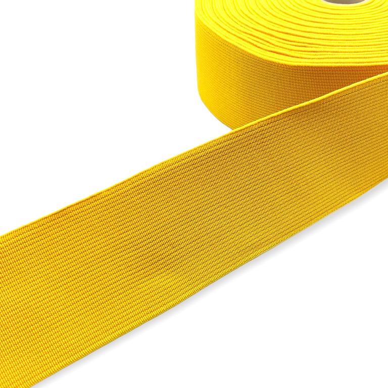 Guma tkana odzieżowa w kolorze żółtym. Mocna, elastyczna guma.