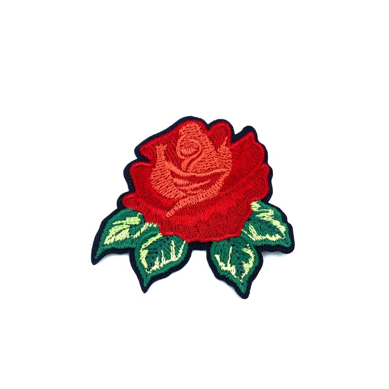 Aplikacja róża czerwona z listkiem - piękna aplikacje na dziewczęcą bluzkę.