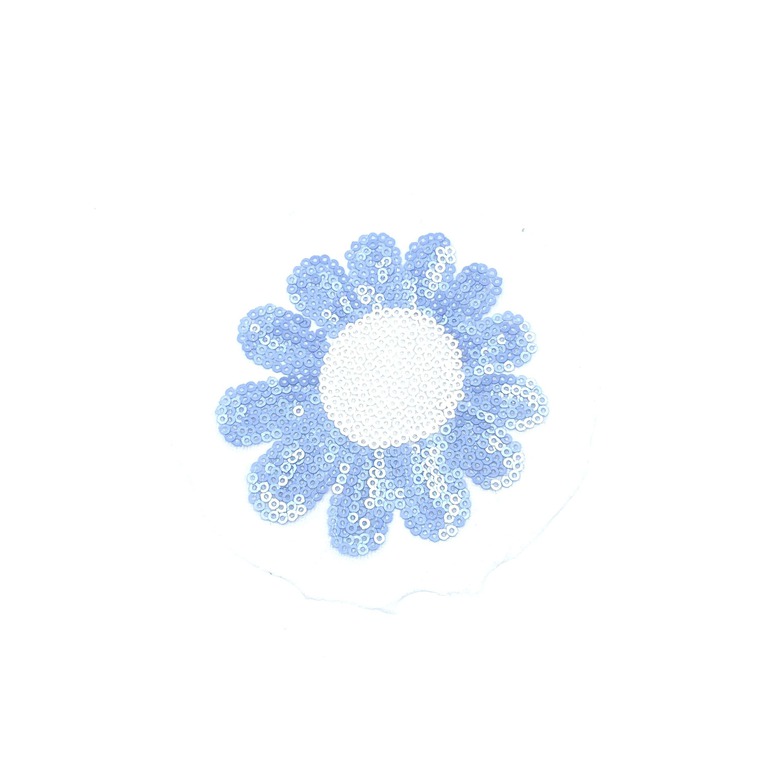 Kwiatek błękitny cekinowy do naprasowania na odzież