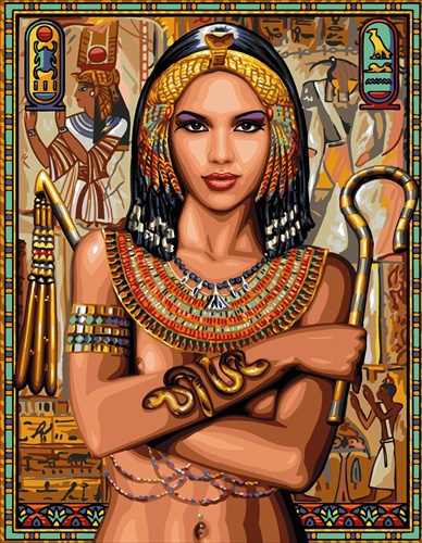 Kanwa z portretem księżniczki egipskiej. Wielokolorowy materiał do haftowania mulinami.